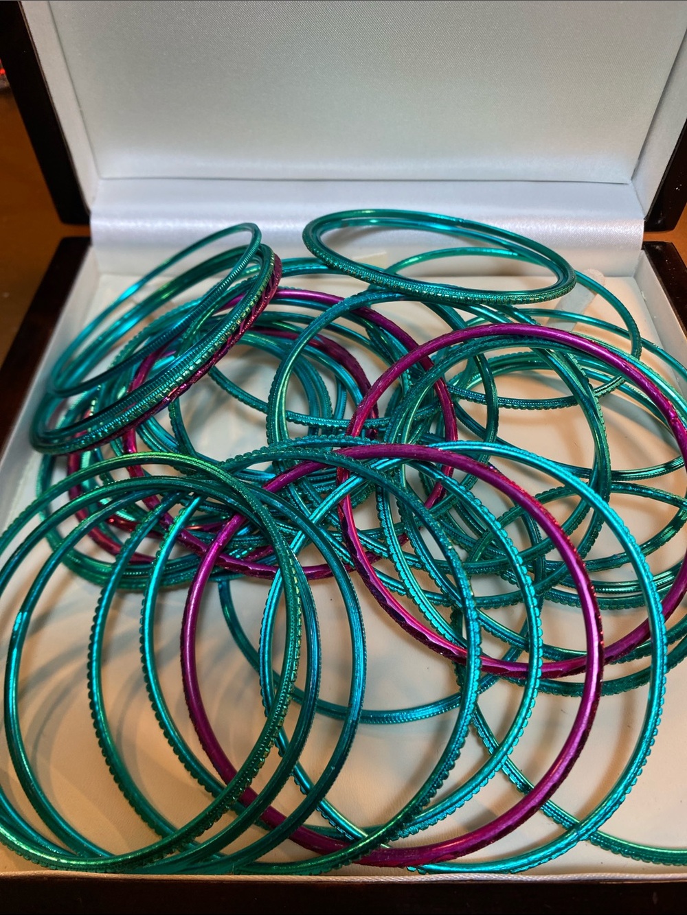 Large Lot Teal & Purple Metallic Stacking Bangle Bracelets